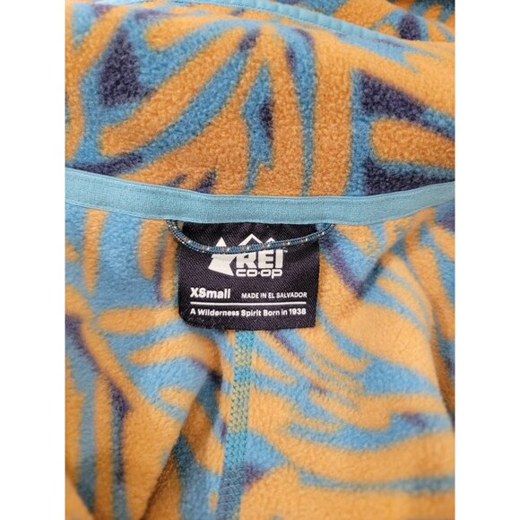REI Co-Op TRAILMADE Fleece Full Zip Jacket Blue & Orange Leaf Pattern Unisex XS - Picture 5 of 7